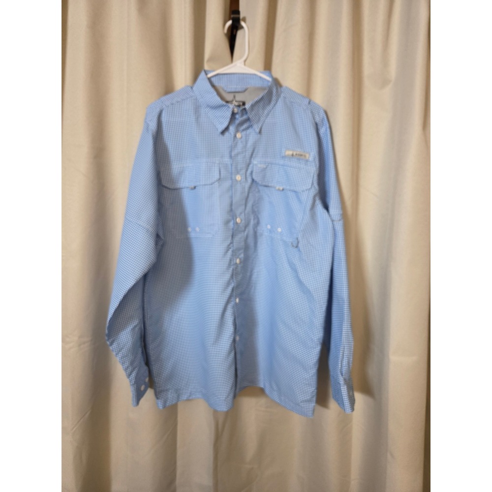 Habit Mens Fishing Shirt Bahama Blue Check Long Sleeve UPF 40 Vented Medium